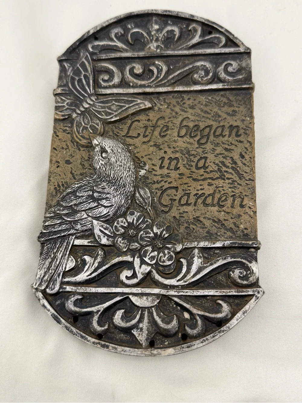 Bronze-Tone 'Life Began in a Garden' Wall Plaque - Home Wall Decor